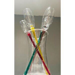 Set of 4 Color Stem Champagne Flutes Matching Vase – Hand-Blown Glass
